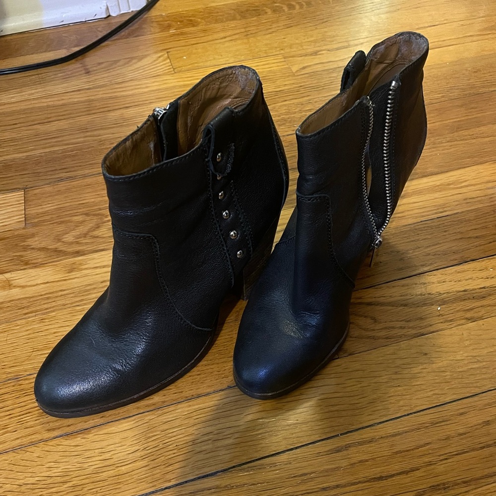 Black leather coach booties